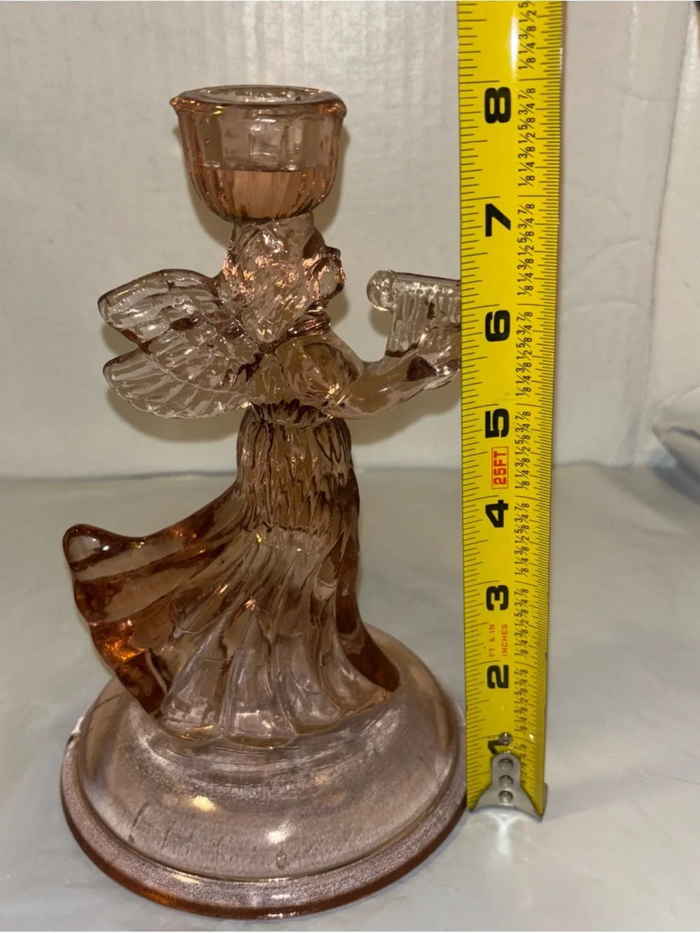 Vintage Angle Depression ERA 8”in Pink Angel Candlestick Holder
